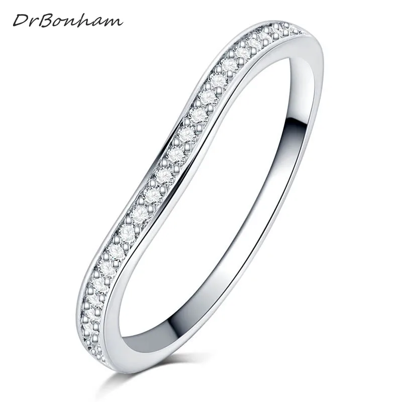 

DrBonham full Clear AAAA zircon stone pave silver color wave Ring engagement Cocktail wedding alliance for women girls DR1712