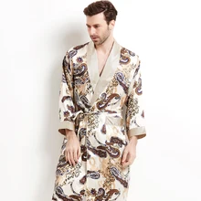 Бренд шелковый халат Мужской Весна шелк с длинным рукавом Печатный купальный шелк пижамы Халаты кимоно платье Удобная мужская домашняя одежда