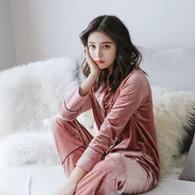 Зимние повседневное высокое качество бархат с длинным рукавом для женщин пижамы для девочек модные утепленная одежда