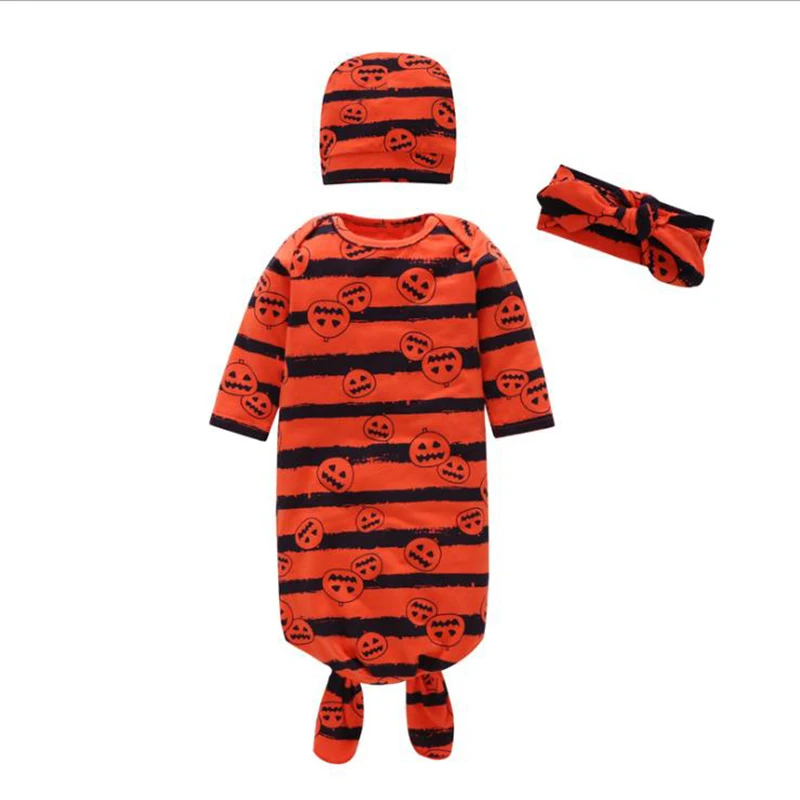 Newborn Baby Blanket Sleepers+hat+headband set 100 Cotton Striped