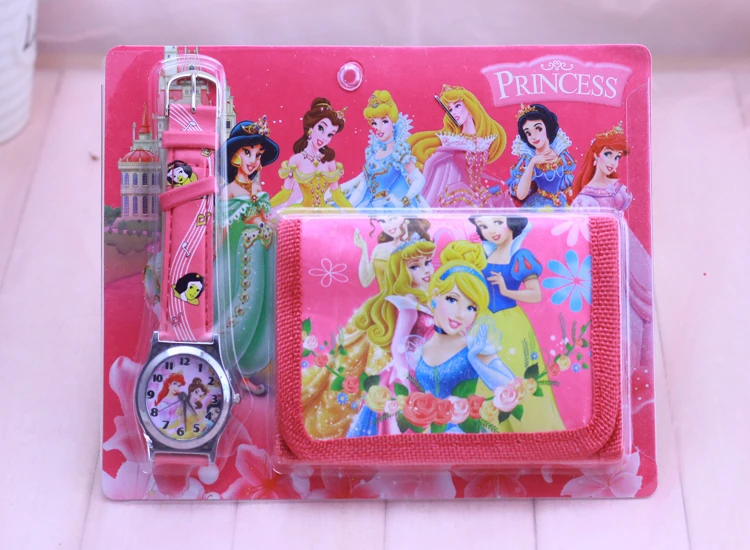 Новые часы принцессы с кошельком, подарок на день рождения для детей, тканевый кошелек и Мультяшные часы, кварцевые часы