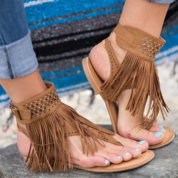 

1pair New Style Women Bohemian Sandals Flat Sandals Tassels Casual Summer Shoes Sandalia Feminina Ladies Shoes