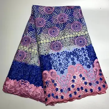 

Blue + Purple African Lace Fabric 2019 High Quality French Mesh Lace Fabric With Stones Nigerian Milk Silk Lace Fabrics(TS-5-19