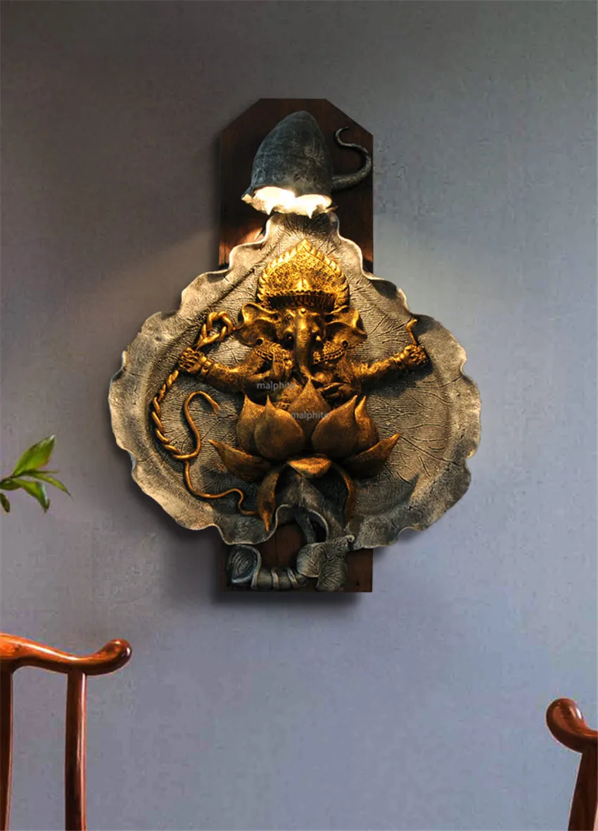 Southeast Asian Style Led Wall Lamp Thai Wood Carving Elephant Southeast Asian Style Led Wall Lamp