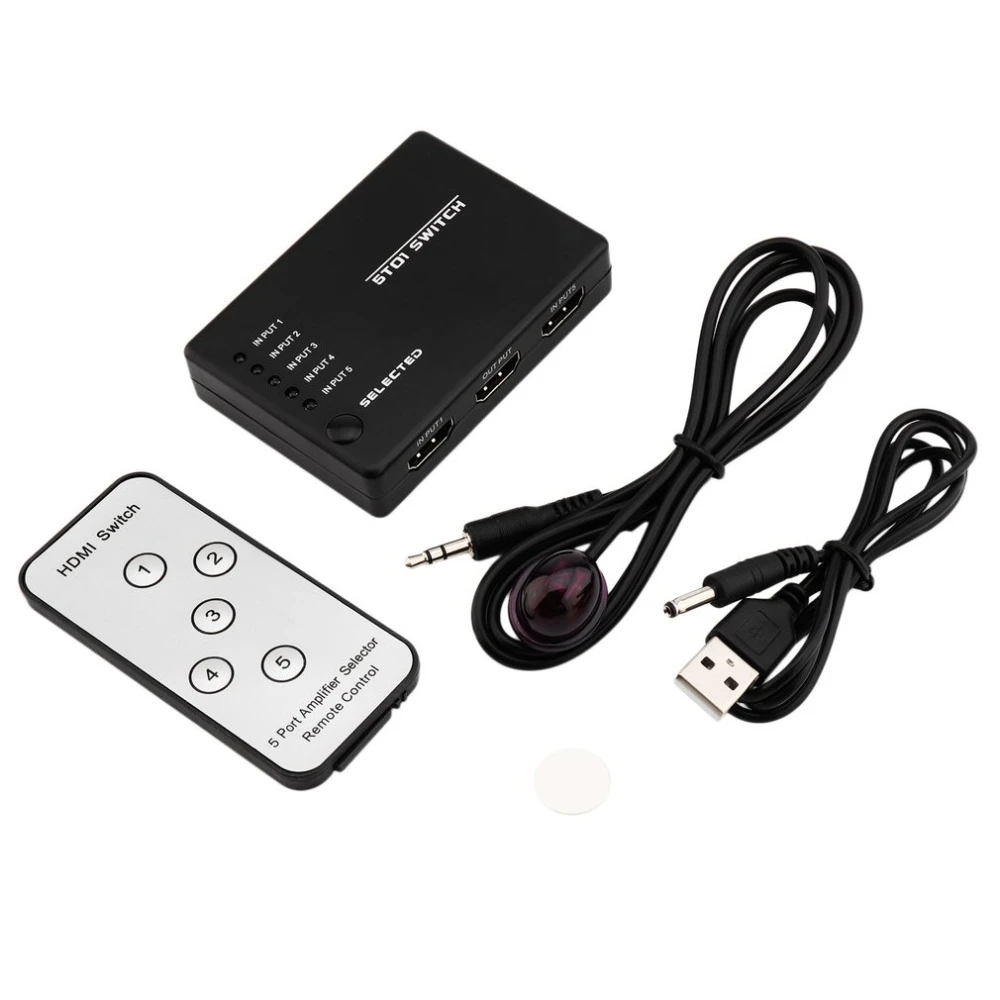 Mini Portable IR Remote 5 Port HDMI Switch 5 in 1 Switcher HDMI Splitter  HDMI Port For HDTV 1080P Vedio|HDMI Cables| - AliExpress
