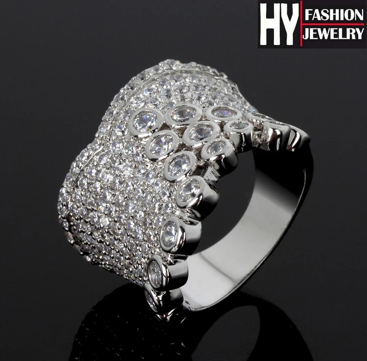 Trendy Luxury Gold color Big Rings Women White Cubic Zirconia
