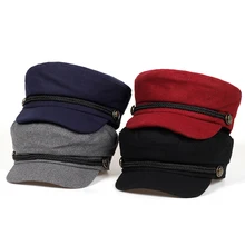 Новые зимние женские шапки, Зимняя кепка шерстяная шапка, Женская Бейсболка на пуговицах, солнцезащитный козырек, Кепка с металлической буквой, черная Осенняя шапка