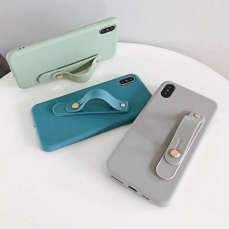 Чехол для iPhone XS Max XR X 10 однотонный чехол подставка с ремешком на запястье телефона