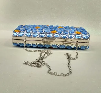 

Fashion Sea blue Diamonds rhinestone evening bags woman day clutch new arrive female handbag bridal evening bag purse