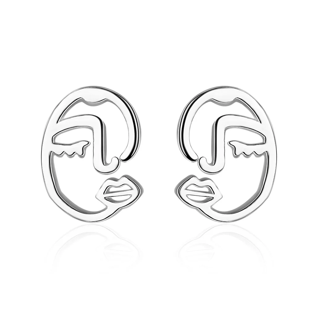 

New Arrivals Trendy Elegant Lady Face Simple 925 Sterling Silver Women Stud Earrings Original Jewelry Anti Allergy Gift Cheap