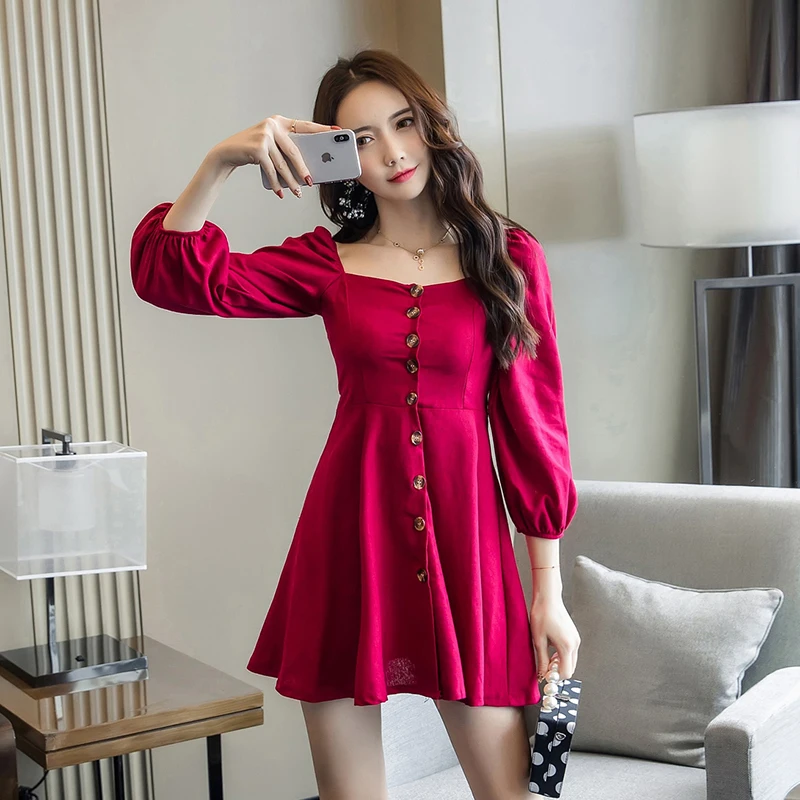 

robe femme fashion moda feminina brand spring fall puffl sleeve dress women vestidos de fiesta ladies mini dresses square collar