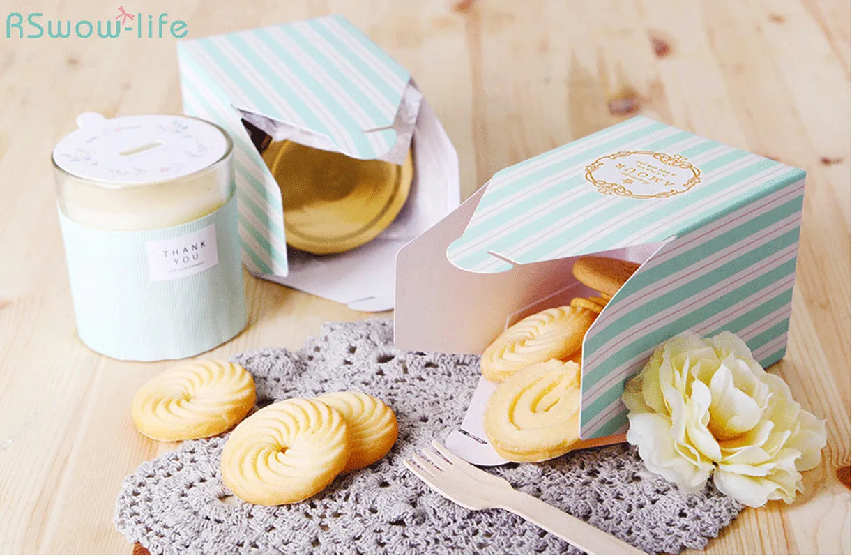 

Tiffany Blue And White Stripes Beautiful Small Gift Box Baking Cake Cookie Packaging Boxs For Wedding Festival Party