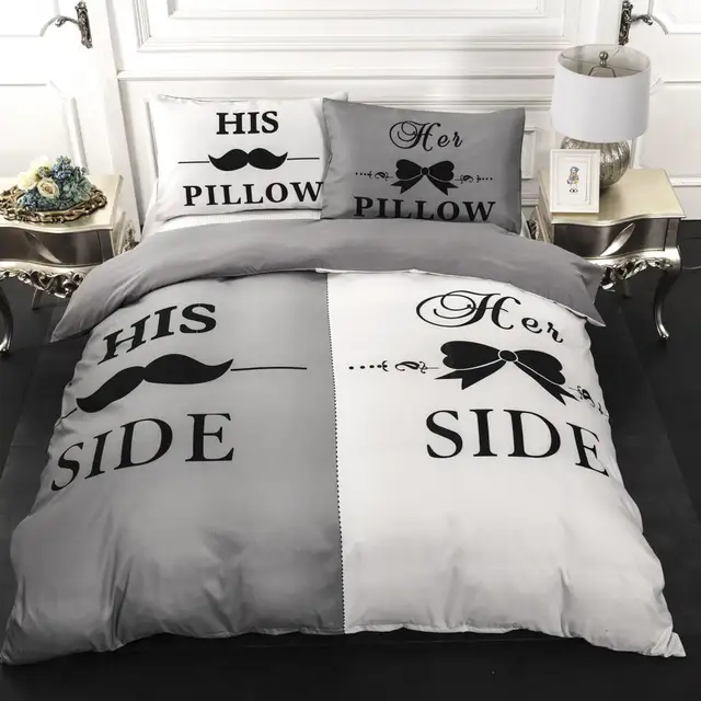 Duvet Cover Her Side His Side Grey White Bedding Set Single Twin