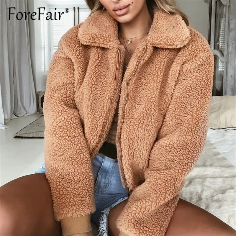 

Forefair Teddy Coat Women Clothes 2018 Autumn Winter Thick Warm Jacket Outerwear Female Casual Streetwear Plush Faux Fur Coats