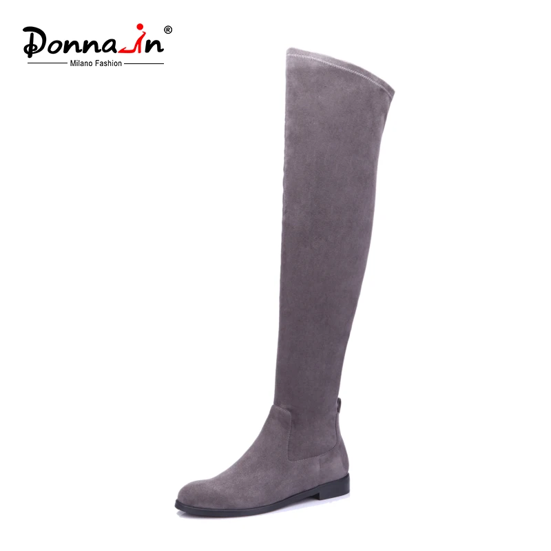 

Donna-in 2018 elastic microfiber thigh high boots above knee women boots leggy long booties round toe flat outsole ladies shoes