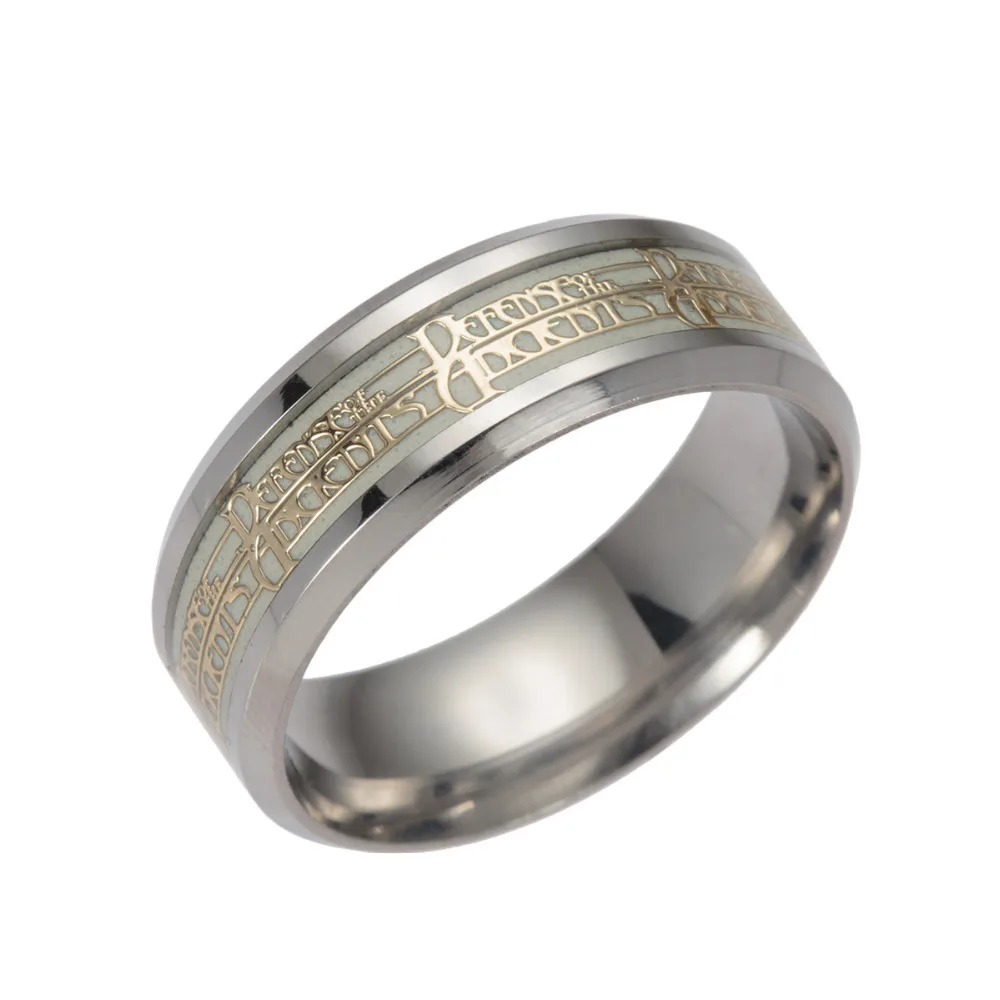 Cexbby Rings For Men Silver Stainless Steel Silver Plated Glitter on The Dark Ring Dota 2 Game Anime Men Glamor Party Jewelry