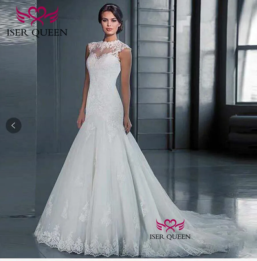 

Sleeveless Illusion Back Lace mermaid Wedding Dresses Vestidos De Novia Plus Size Wedding Dress Wedding Gown W0489