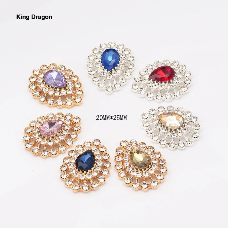 

New Arrival Colorful Water Drop Rhinestone Button Used on Headband Flat Back Silver Or Gold 10PCS/Lot KD576