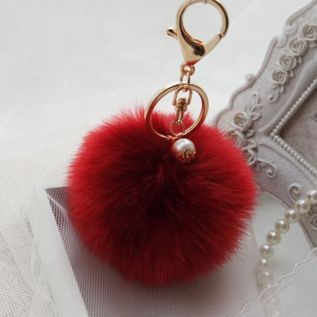 Cute Fluffy Keychain Bag Pendant Car Rabbit Fur Pompom Keychain Ball ...