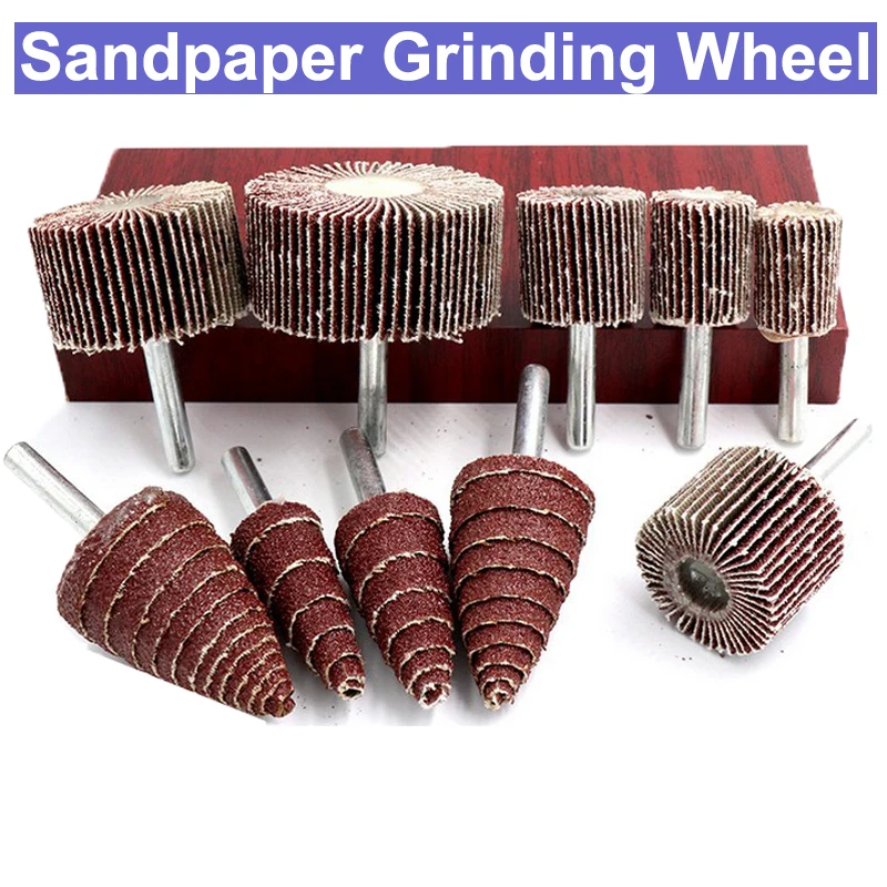 2pcs 6mm Shank Cone Impeller Sandpaper Grinding Head Flap Wheel Mandrel