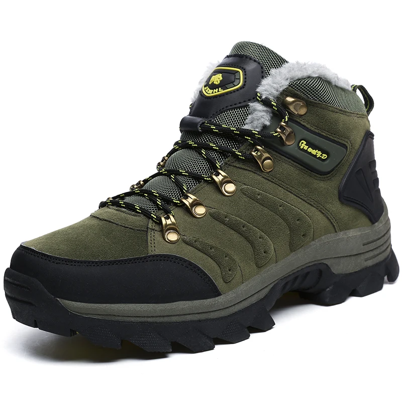 Designer Men Winter Boots Warm men Ankle Boots Quality Suede Snow Fur Plush Winter Outdoor Hiking shoes Plus Size