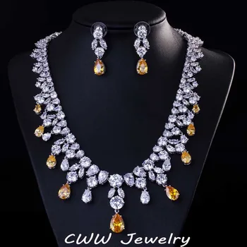 

CWWZircons Top Quality Big Water Drop African Cubic Zirconia Beads Necklace Women Wedding And Engagement Jewelry Sets T195