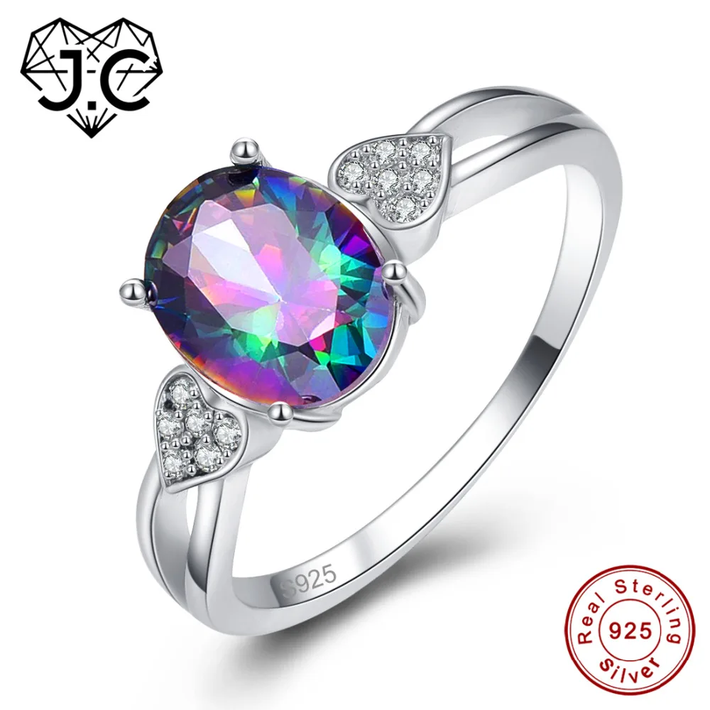Luxury Mystic Topaz Amethyst Silver Women Wedding  Gemstone Ring Jewelry Gift