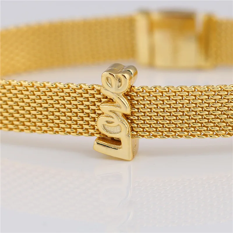 

New R Series 925 sterling silver Yellow gold original charm reflexions Love clip charm for women's woven chain