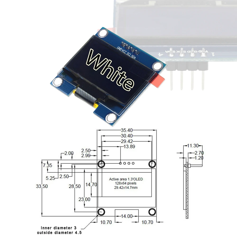 

4PIN 1.3" OLED module white color 128X64 1.3 inch OLED LCD LED Display Module 1.3" IIC Communicate