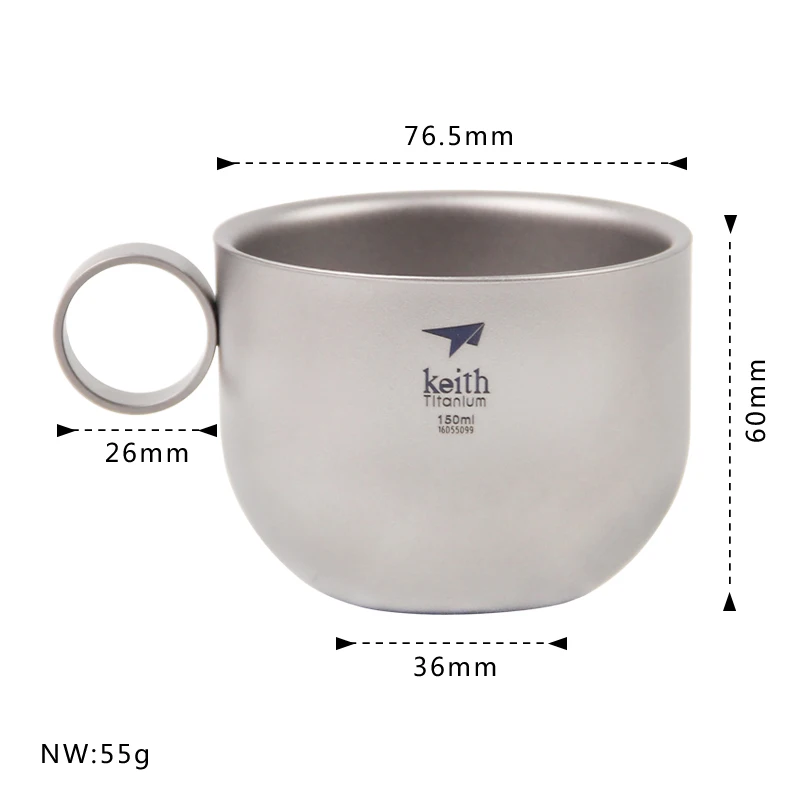 Xícara de Café Titânio ao ar Caneca de Café Água com Pote Keith Ultraleve Titanium Conjuntos Chá Livre Portátil Talheres Colher Conjunto Ti3601 150ml 12 High Quality Esporte e Lazer
