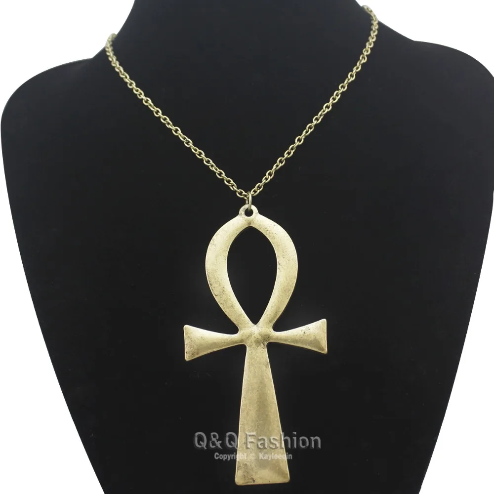 Золотое серебро, винтажная египетская жизнь, большой АНХ крест, подвеска, длинная цепочка, свитер, Массивное колье, ожерелье, аниме, ожерелье, ювелирное изделие