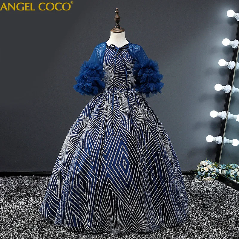 

Children'S Dress Girls Costumes Model Catwalk Flower Girl Princess Dress Detachable Shawl Ankle Length Gown Pettiskirt Jurken