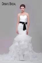 Actual Images Sweetheart Sleeveless Mermaid font b Wedding b font Dresses with Black Sash Pleats Ruffles