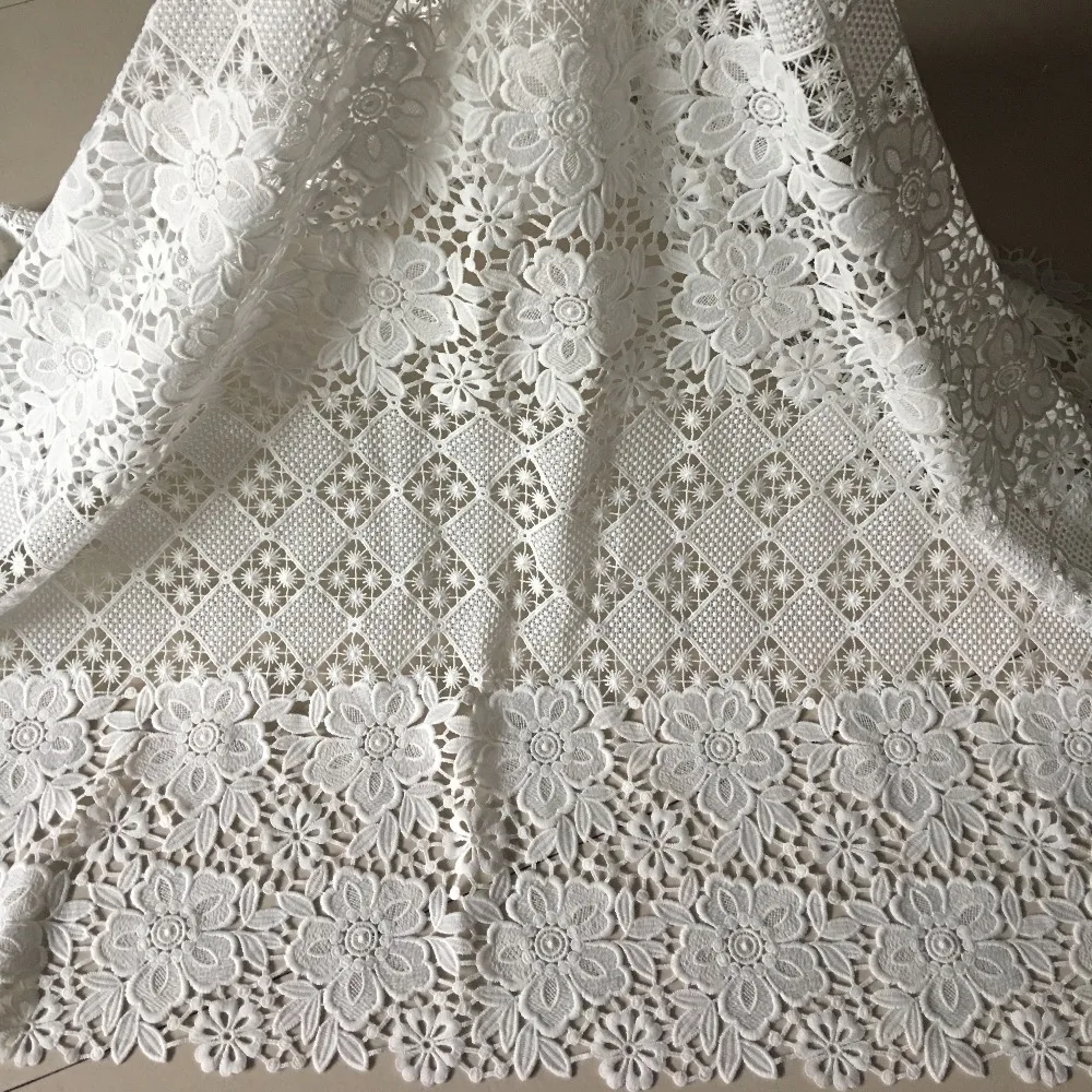 

5Yards 2018 High Quality African Lace Fabric White Embroidery Cord Lace Guipure Lace Fabrics For Women Nigerian Wedding Dress