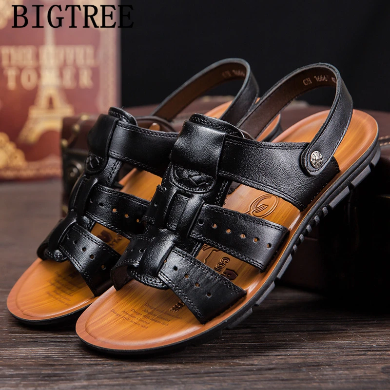 Summer Sandals Men Leather Sandals Genuine Leather Slippers Men's ...