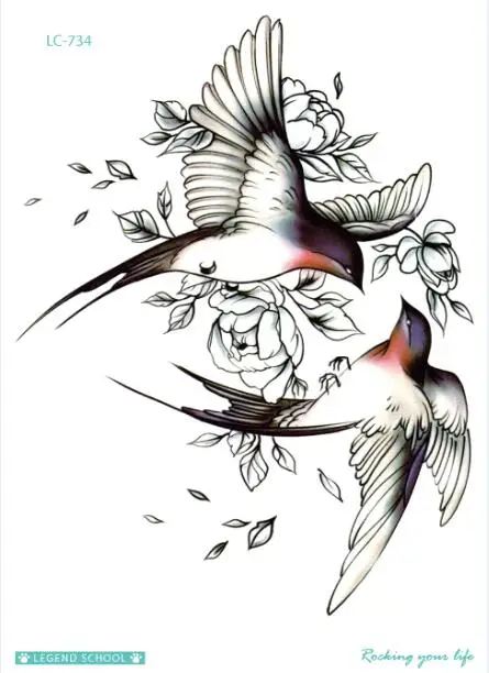 Rocooart черный эскиз татуировки стикер лошадь Тати волк птица змея поддельные татуировки боди-арт Временные татуировки наклейки s цветы Tatuagem - Цвет: LC-734