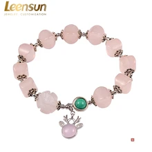 Leensun изделия ручной работы 925 серебро с Росс кварц/бисер/браслет для женщин