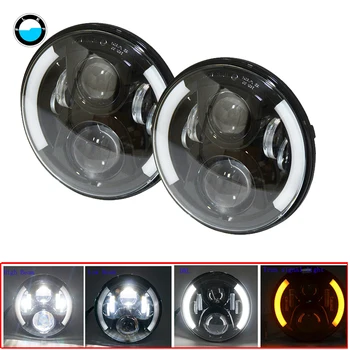 

7 Inch 60W Round LED Headlights With Angel Eye Hi/Lo Beam DRL Amber Turn Singal for Wrangler JK TJ Cruiser Trucks.