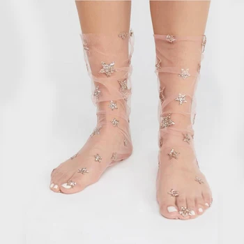 

glitter star mesh Transparent Crystal Socks Silk Summer Women Socks