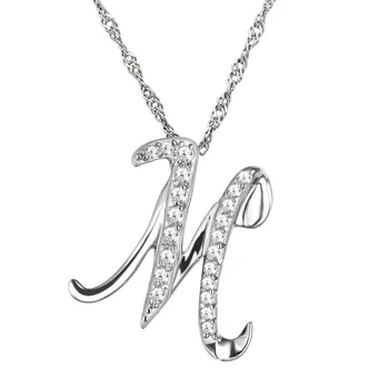 

10pcs/lot Fashion Simple Crystal Letter M Pendant Necklace Letters Necklace with free Clavicle Chain Jewelry