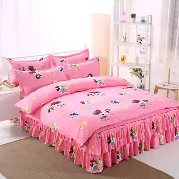 

minnie mouse bedding set for girls bedroom decor cotton bedclothes twin size duvet cover queen home textile bedspread bed skirt