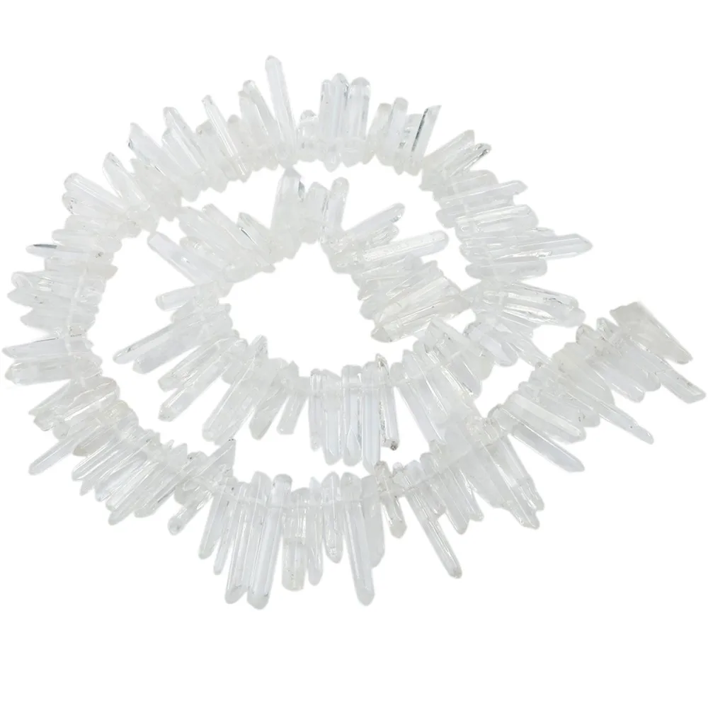 

TUMBEELLUWA Natural Rock Quartz Crystal Points Quartz Rough Sticks Spikes Point Beads 16 inches Strand Drilled