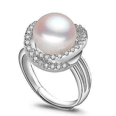 10 11mm Pearl Wedding Ring Pure 925 Sterling Silver Rings 10 11mm Pearl Wedding Ring Pure 925 Sterling Silver Rings Natural Pearls Bridal Zircon