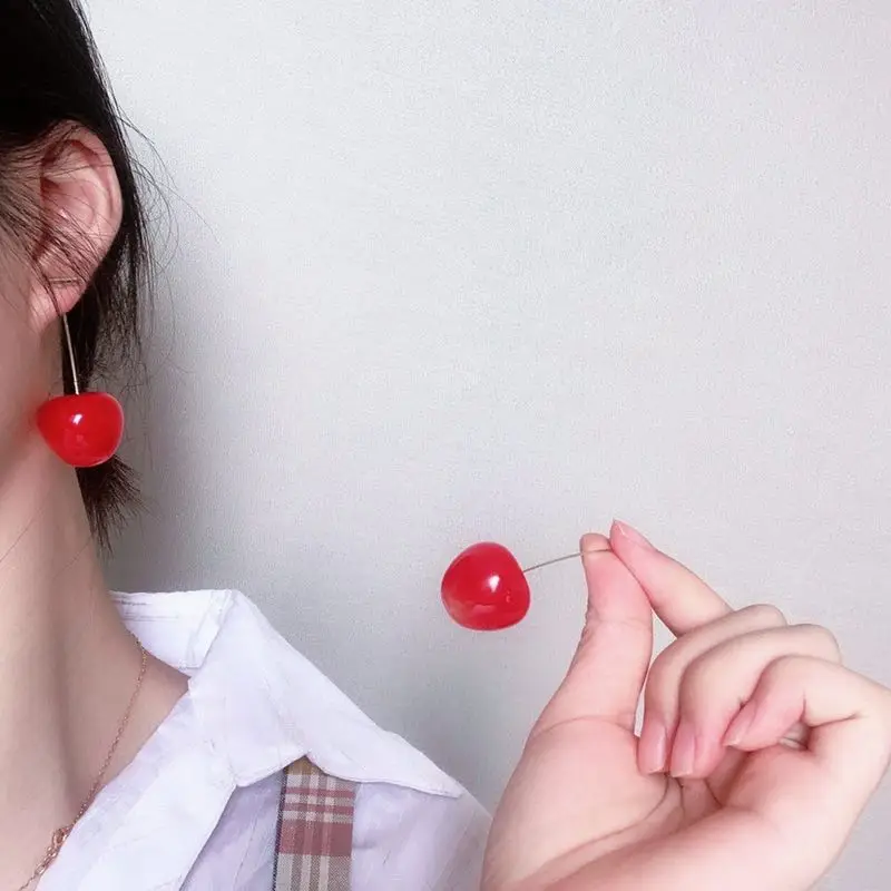 Neatear Earrings Women Girls Resin Cute Round Dangle Red Cherry Fruit Earrings Jewelry Gift Instagram Internet celebrity