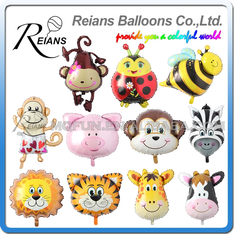 

10pcs/lot MIX Jungle Animal foil Balloons Lion & monkey & zebra & deer & cow Animal Head Air Balloon birthday party Decor Toys