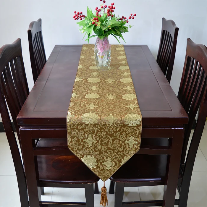 120 inch Lengthen Elegant Luxury Feast Table Runners Decorative Silk