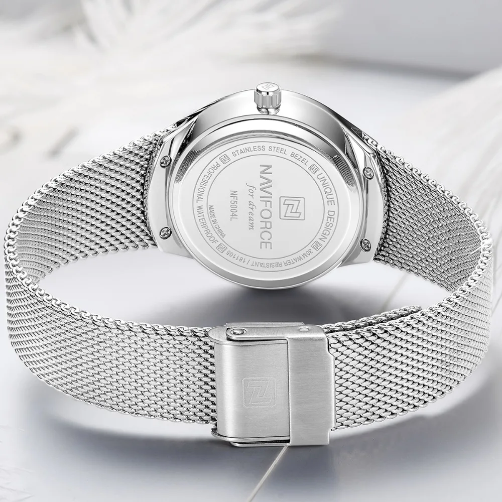 Женские часы NAVIFORCE, топ, роскошный бренд, для девушек, модные, повседневные, простой, стальной, сетчатый ремешок, наручные часы, подарок для девушек, Relogio Feminino