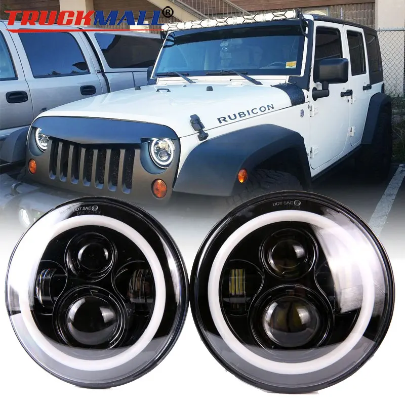 

For Lada 4x4 urban Niva UAZ 7Inch LED Headlights with Halo Ring Headlamp with Turn Signals For Jeep Wrangler Land Rover Defender