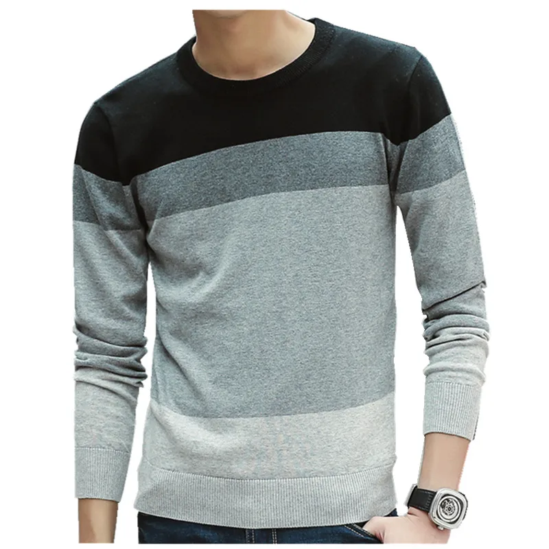 

Casual Sweater Men O-Neck Striped Slim Fit Mens Sweaters Pullovers Men Pull Homme Contrast Color Knitwear