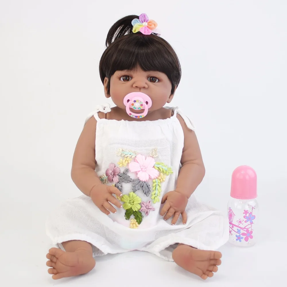 55 см полностью силиконовая кукла-Реборн, игрушка для новорожденных, черная кожа, для новорожденных, для малышей, живая кукла Bebe, игрушка для купания, для девочек, Bonecas, рождественский подарок